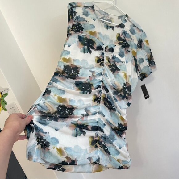 NEW NWT TORRID 2 Plus Size Stretch Mesh Crew Neck Ruched Top Watercolor Floral - Picture 10 of 15